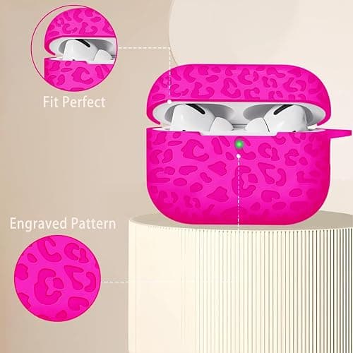 Case Compatible with AirPods Pro 3 Generation 2025 Cover with Keychain, Gawnock Engraved Leopard Skin Soft Cover for AirPods Pro 3 Case Full Protection,Front LED Visible, Rose Red thumbnail 3