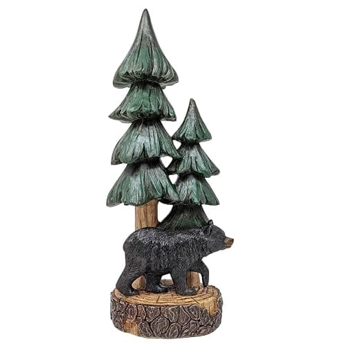 BestGiftEver Rustic Bear with Pine Tree Tabletop Figurine - Woodland Forest Cabin Lodge Décor - Standing Resin Bear Statue for Mountain Home Decoration - Image 1