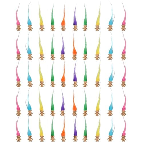 50 Pcs Long-haired Lucky Mini Troll Dolls, Assorted Hair Colors, 0.78" Bodies, 2" Hair. Cake Toppers, Action Figures, School Project, Arts and Crafts, Party Favors - Image 1
