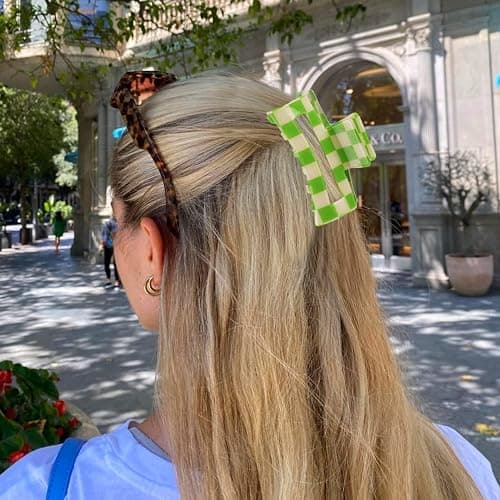 6 Pack Checkered Hair Claw Clips, 3.1" Multicolored Square Medium Non-Slip Claw Clips - Strong Hold for Women Girls Long Short Thin Hair thumbnail 7