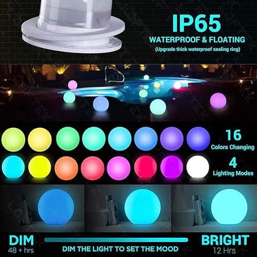 LOFTEK Pool LED Light Ball - 12-inch Sphere Lamp Rechargeable - 16 RGB Cool Lamp for Bedroom Ambient Lighting - Smart Night Light for Baby Nursery - Waterproof Light for Yard & Pool Decor, 1PCS thumbnail 3