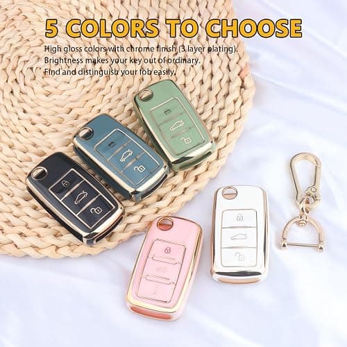 FT FUNTOR for VW Key Fob Cover TPU with Keychain (Gold Edge White) | Key Fob Case Shell Protector Keychain, for Beetle Golf Passat GTI Jetta Tiguan Polo Accessories thumbnail 6