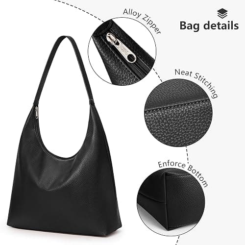 KALIDI Vintage Vegan Leather Tote Bag Women Hobo Zipper Work Bag Weekender Shoulder Handbag for Travel Daily thumbnail 3
