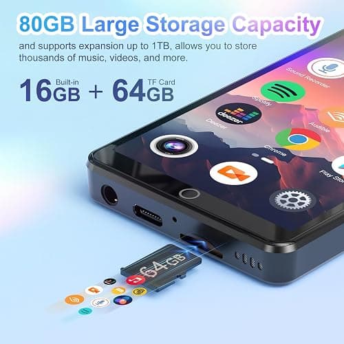 Conrain 80GB mp3 Player with Bluetooth and WiFi, 4.02" Touchscreen Android MP3 Player with 13MP Rear Camera, MP4 Music Player for Kids with Spotify, Deezer, Amazon Music, Audible thumbnail 4