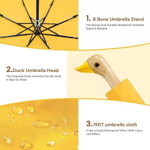 LEAGERA Compact Small Umbrellas for Rain&Sun, Cute Design Duck Head Umbrella for Girls Gifts, 8 Ribs Folding Umbrella with Wooden Handle thumbnail 5
