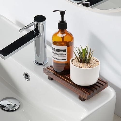 Renawe Small Kitchen Sink Soap Tray for Counter Soap Dish Dispenser Holder Wooden Risers Stand for Bathroom Decor Farmhouse Wood Pedestal Kitchen Accessories Countertop Vanity Counter Decorative Tray thumbnail 5