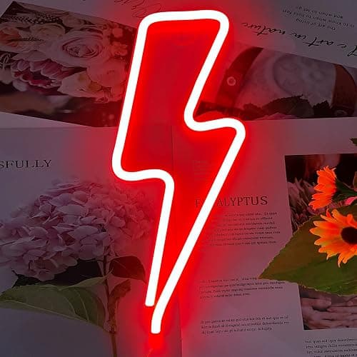 Neon Signs Lightning Bolt Neon Light Sign for Wall Decor, Battery or USB Powered Led Lightning Light Neon Sign for Bedroom, Kids Room, Birthday, Party, Wedding, Home Decorations, Kids Gift Yellow - Blue - Image 1