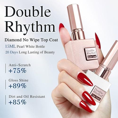 Double Rhythm 2 Pcs 15ML No Wipe Gel Top Coat and Base Coat Set Clear Glossy Gel Polish Kit (Base and Top Coat) thumbnail 4