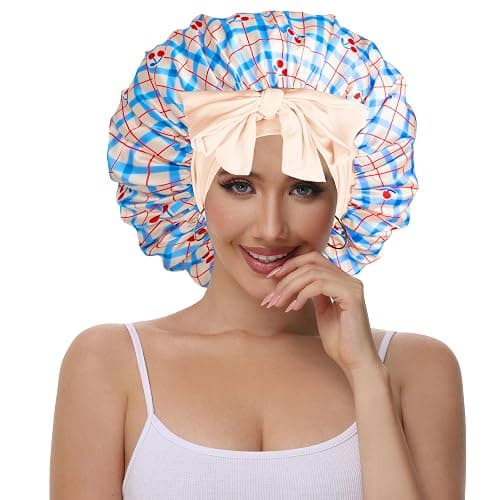 Vettres Double Layer Silk Bonnet with Tie Satin Lined Sleep Cap Hair Cover for Women's Curly Braids Natural Hair thumbnail 2