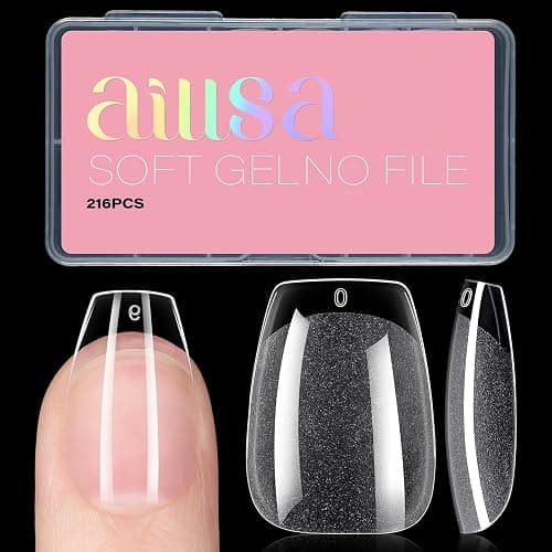 AILLSA Short Coffin Nail Tips Clear Gelly Nails Tip Half Matte Full Cover Tips Acrylic Pre-Filed Press on Fake Nail Tips for Nail Extension Home DIY Manicure 216PCS 12Sizes - Image 1