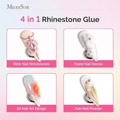 MelodySusie 2Pcs Nail Rhinestone Glue, 3D Gel Nail Art Design Strong Adhesive Nail Gem Glue for Nail Charms Gems Jewelry Decoration DIY Manicured at Home Cured Need Beauty Gifts for Women thumbnail 3