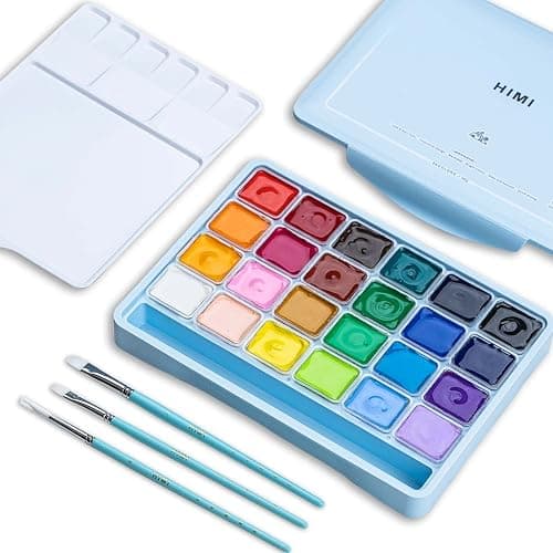 HIMI Gouache Paints set with 3 Paint Brushes, 24 Colors, 30g, Jelly Cup Design, Non Toxic Paint for Canvas and Paper, Art Supplies for Professionals (Ice Blue Case) thumbnail 7