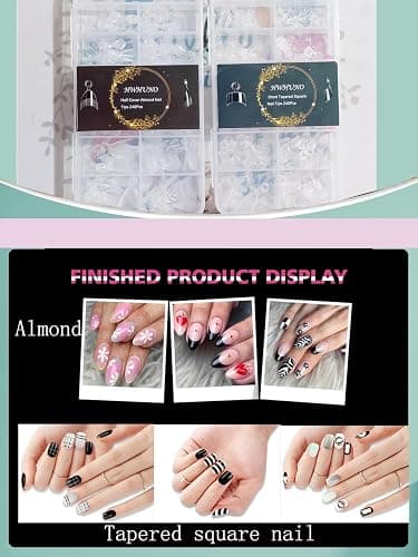 HWHUNO 480Pcs Extra Short Half Cover Almond & Tapered Square Nail Tips | Gel x Clear Nail Tips Set, 2 Box Pre Shaped, XXS, 12 Sizes, Nail Art Home DIY Salon thumbnail 4
