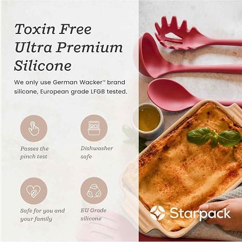 Starpack XL Premium Silicone Pasta Fork (13.5") - Spaghetti Spoons High Heat Resistant to 600°F - Silicone Pasta Spoon Strainer - Server Spoon with Teeth - Server Utensil for Pastas thumbnail 6