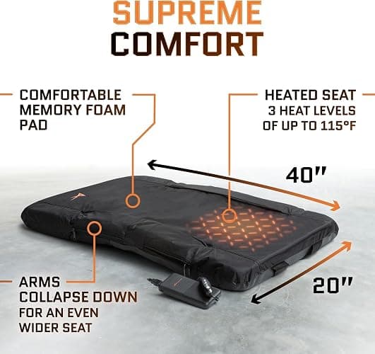 Heated Stadium Seats for Bleachers with Back Support Memory Foam – USB Battery Included - Upgraded 3 Levels of Heat - Foldable Chair - 4 Pockets for Snacks, Cup Holder - for Camping (Black 2.0) thumbnail 4