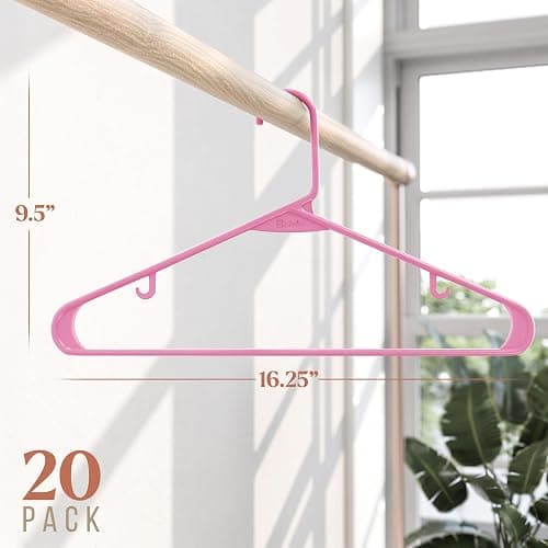 Plastic Hangers 20 Pack Pink - Clothes Hangers - Makes The Perfect Coat Hanger and General Space Saving Hangers for Closet and New Apartment Essentials - Percheros Ganchos para Colgar Ropa Hangars thumbnail 3