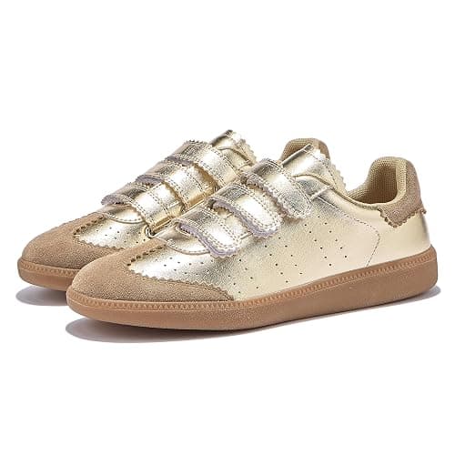 Teyiwow Sneakers for Women Lightweight Tennis Shoes Fashion Vegan Leather Hook & Loop Sneakers Non-Slip Walking Shoes thumbnail 4