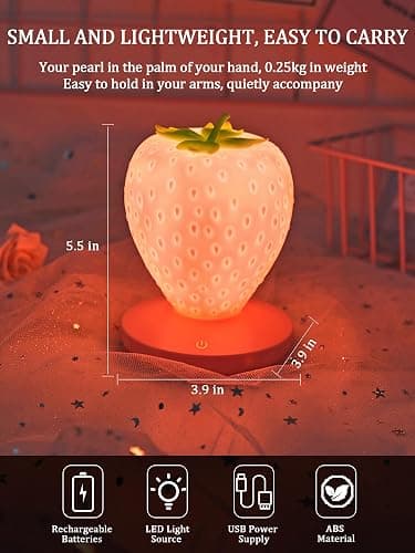 Strawberry Night Light, Cute Silicone Strawberry Lights Kawaii Room Decor, USB Rechargeable Bedside Lamp 3 Gear Touch Lighting, Cute Strawberry Gifts for Baby, Children, Toddlers, Teen Girls thumbnail 4