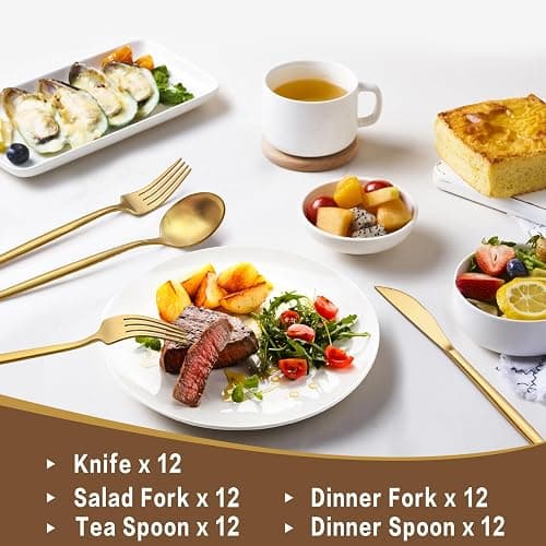 60-Piece Gold Silverware Set, Flatware Set for 12, Food-Grade Stainless Steel Cutlery, Includes Spoons Forks Knives, Kitchen Cutlery for Home Office Restaurant Hotel thumbnail 5