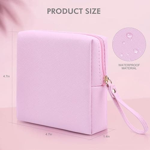 Teircno Sanitary Napkin Period bag for Women, Sanitary Napkin Storage Bag, PU Leather Sanitary Pad Bags Pounch, Portable Tampons Zipper Organizer Bag with Handle for Ladies thumbnail 2