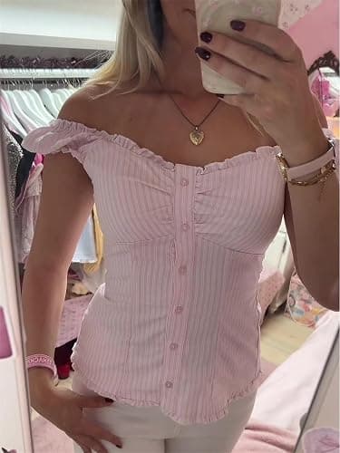 VnimVinter Women Fairy Grunge Y2k Shirt Vintage Short Sleeve 2000s Fairycore Aesthetic Crop Top E-Girl Streetwear thumbnail 6