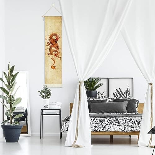 DigiTizerArt Hanging Canvas Wall Art Poster Tapestry - Chinese Soaring Golden Dragon Totem, Traditional Asian Design, HD Printed Wall Decor for dorm bedroom (13x53 Inches) thumbnail 6