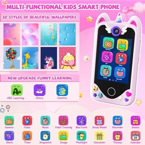 Kids Smart Phone for Girls Gifts - Toddler Christmas Birthday Gift for Age 3 4 5 6 Year Old, Kids Cell Phone Toy with Touchscreen, Dual Cameras, Learning, Kid Mp3 Player, Games with 32 GB Card thumbnail 3