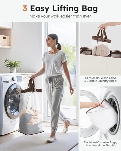 SOLEDI 180L Laundry Hamper 3 Section, Extra Large Laundry Hamper with Lid, Dirty Clothes Hamper with Sturdy Handle, Large Laundry Basket Organizer for Laundry Room, Bedroom, Hampers for Laundry thumbnail 5