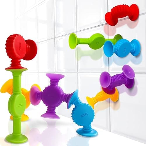 BUNMO Suction Bath Toys - Connect, Build, Create - Bath Toy - Hours of Fun & Creativity - Fine Motor Skills - Captivating & Stimulating Sensory Toy - Non-Mouthable Toy 3+ - Textured 10 Pack - 10 - Textured