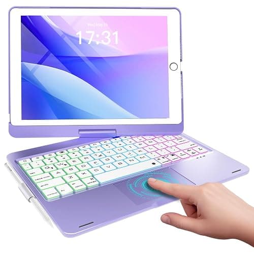 Baisla iPad 9th Generation Case with Keyboard 10.2" (2021), 360° Rotatable with Trackpad & Rainbow Backlit, iPad Keyboard case for 9th/8th/7th, iPad Air 3, iPad Pro 10.5 (Metallic Purple) - Image 1