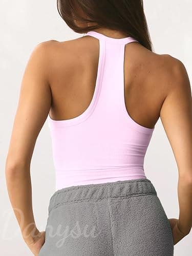 Danysu V Neck Racer Back Tank Top for Women Padded Ribbed Long Tank Fitted Basic Cami Tops thumbnail 2