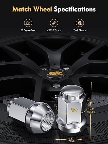 MIKKUPPA M12x1.5 Lug Nuts - Replacement for Ford Fusion Focus Escape, Honda Accord Civic CRV, Chevy Cruze Malibu, Dodge Journey, Jeep Compass Patriot Aftermarket Wheel, 20pcs Chrome Closed End Nuts thumbnail 2