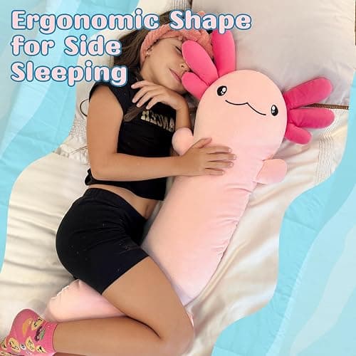 Tezituor Pink Axolotl Stuffed Animal for Girls 6-12, 48 inch Glow-in-Dark Plush Toy 4ft Body Pillow for Adults Mother's Day Large Stuffed Salamander Axolotl Lovers Gifts Christmas Valentines thumbnail 3