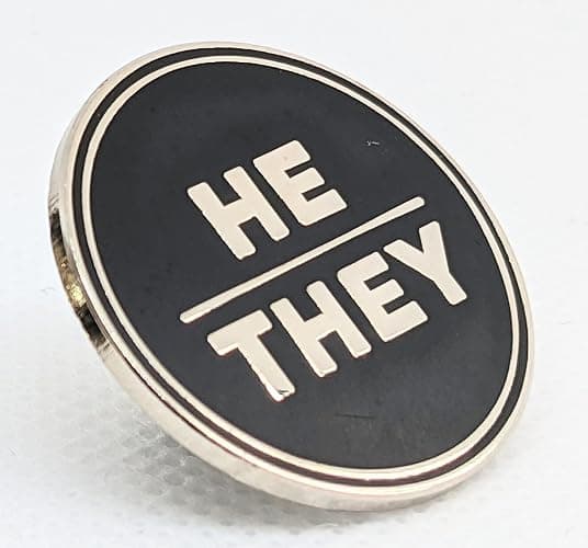 He They Pronoun Pin Black and Silver Circular Hard Enamel Pronoun Badge Button thumbnail 2
