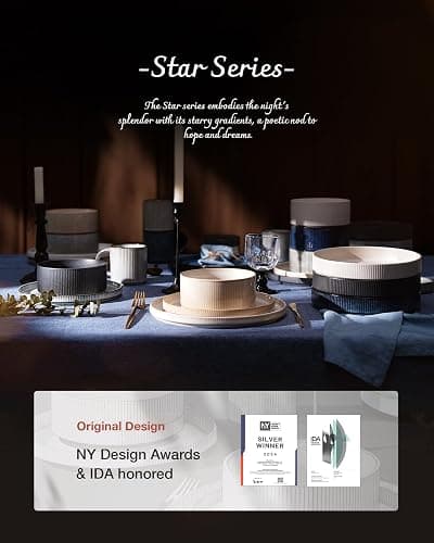 Richmount Star 7.5" Pasta Bowls Set, Salad Bowl Set of 6, Double Reactive Glaze, Stackable, Perfect for Your Friend for Housewarming, Thanksgiving, Christmas, Matte White (Full Glaze) thumbnail 8