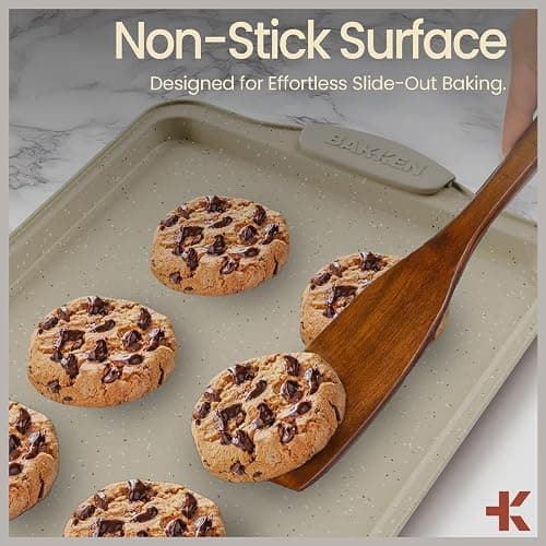 BAKKENMASTER 6-Piece Deluxe Nonstick Baking Pan Set - Professional Grade Carbon Steel Bakeware with White Marble Coating & Silicone Handles thumbnail 7