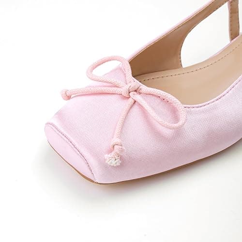 Lhamo Latso Women's Ballet Flats Slingbacks Square Toe Bow Knit Dressy Flat Shoes with Ankle Buckles Satin thumbnail 4