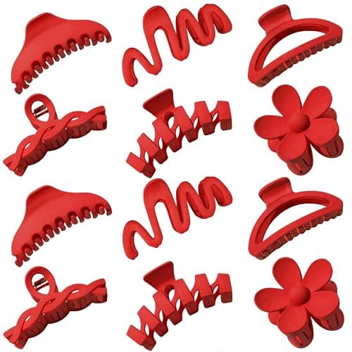 12 Pcs Claw Clips, Multi-Shapes Hair Clips for Women Girls, Non-Slip Large Jaw Claw Clips for Thick Thin Curly Hair Accessories (Red) - Image 1