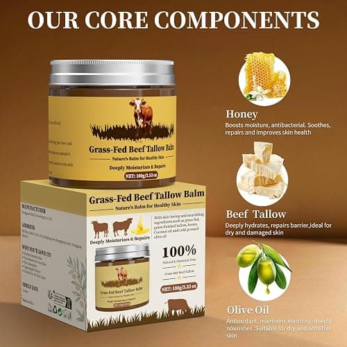 Oebitor Beef Tallow for Skin, Tallow and Honey Balm, Facial Moisturizer Cream, 100% Organic Grass Fed Whipped Beef Tallow Balm Deeply Moisturizing for Face & Body, Suitable For All Skin Types(3.53oz) thumbnail 2