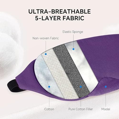 Mavogel Cotton Sleep Eye Mask, Breathable Light Blocking Sleep Mask | Soft Comfortable Night Eye Mask for Men Women, Eye Cover for Travel/Sleeping/Shift Work, Includes Travel Pouch (Purple) thumbnail 6
