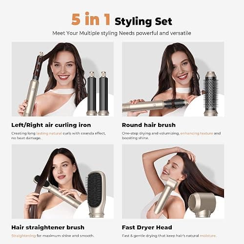 5 in 1 Hair Dryer Brush Set,Professional Negative Ionic Hot Air Styler, Air Curling Wrap Styler,Detachable Blow Dryer Brush With Auto Wrap Curlers,Hair Styling Tools For Straight/Curl/Drying/Smoothing thumbnail 3