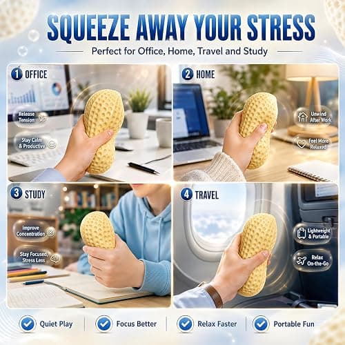 Crunchy Peanut Squishy Squeeze Toys Food-Shaped Stress Relief Squeezy Clay Large Cheese Fidget Ball Slushy Hand Squishies Juguetes para Apretar Giant Peach Bannana Mashed Potato for Adult thumbnail 8