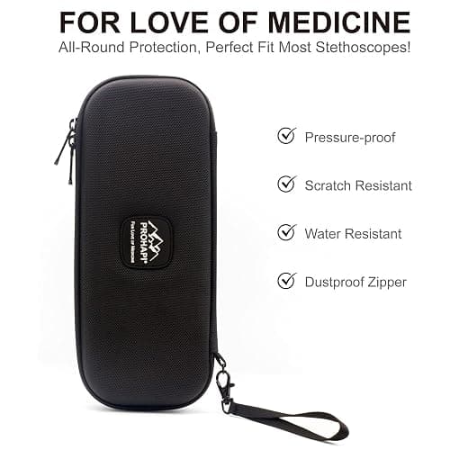PROHAPI Hard Stethoscope Case, Lightweight Thin Stethoscope Holder Storage Pouch for Littmann Classic III, Lightweight II S.E, Cardiology IV, MDF Acoustica Deluxe Stethoscopes (Black) - Black thumbnail 2
