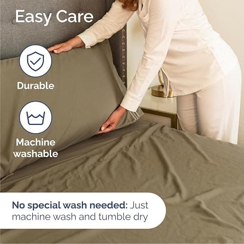 Queen Size 4 Piece Sheet Set - Comfy Breathable & Cooling Bed Sheets Set - Hotel Luxury Bedding for Women, Men, Kids, Teens, Boys & Girls - Deep Pockets, Ultra-Soft, Wrinkle Free - Oeko-Tex - Khaki thumbnail 7