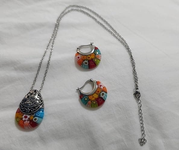 Murano Style Glass Hoop Earrings for Women Multicolored Dry Flower Moon Earrings Classic Stainless Steel Gift for Her thumbnail 5