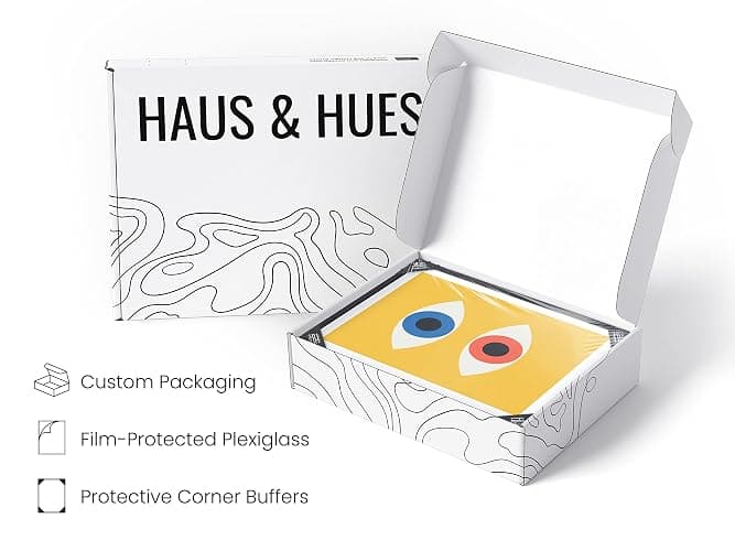 HAUS AND HUES Mid-Century Modern Art Print – Bauhaus Poster, Retro Evil Eye Wall Decor, Geometric Yellow Abstract Art (Black Frame, 12x16) thumbnail 4