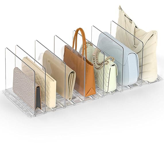 SortNStore Bag & Purse Organizer for Closet: Adjustable Clear Handbag Storage Shelf - Plastic Clutch Dividers for Closet Organizers and Storage - Keep Carteras & Pocketbook Upright - Image 1