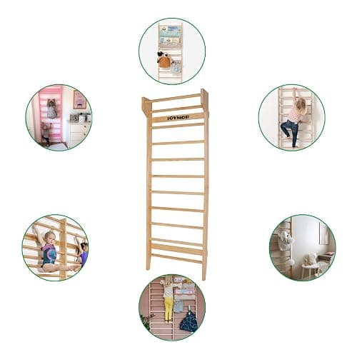 JOYMOR Gymnastics Wood Stall Bar, Multi-use Swedish Ladder- Wall Mounted Pull Up Bar-Physical Therapy for Stretching and Various Exercises,Indoor Home Gym Workout Yoga thumbnail 4
