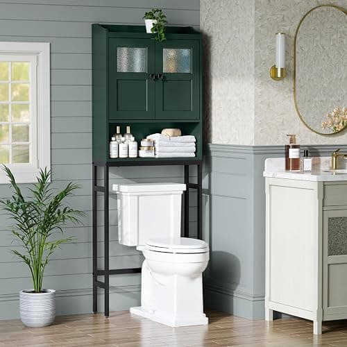 MXARLTR Over The Toilet Storage, Bathroom Over The Toilet Organizer, Above Toilet Storage with Double Doors and Soft Hinges Over Toilet Storage Shelf Over The Toilet Storage Cabinet (Forest Green) thumbnail 5