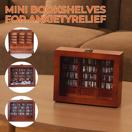 BBVCX Anxiety Bookshelf | Get rid of Your Anxiety,Home & Office Décor for Book Lovers,Miniature Book Matchbox Display Cabinet, Creative Ornaments, Stress-Relieving Gifts for Family and Friends thumbnail 5